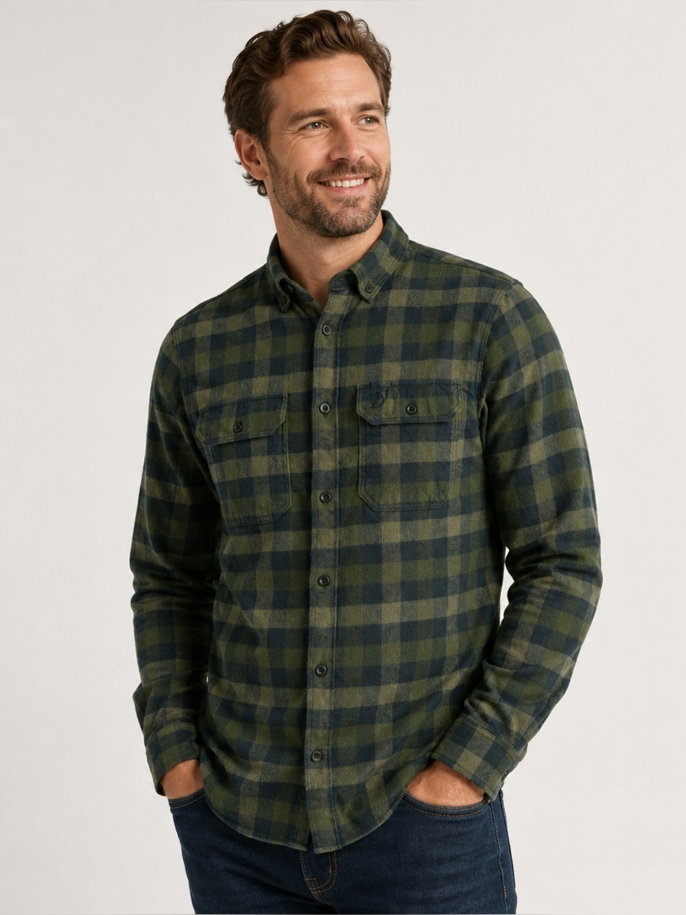 Fjallraven NWT Skog Slim Flannel Cotton Shirt XL Deep Forest Laurel Green